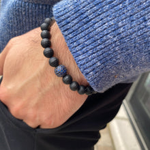 Carica l&#39;immagine nel visualizzatore di Gallery, Matte Black Onyx Stretch Bracelet For Men, Blue Cz
