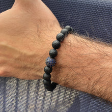 Carica l&#39;immagine nel visualizzatore di Gallery, Matte Black Onyx Stretch Bracelet For Men, Blue Cz
