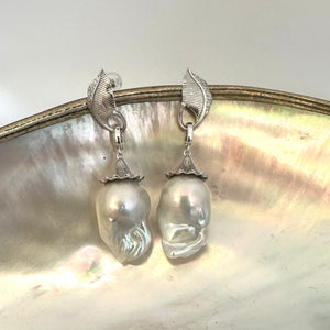 Exotic Leaf Design Statement Removable Baroque Pearl Drops