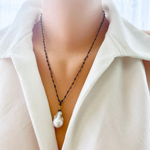 Charger l&#39;image dans la galerie, Handmade in Canada Pyrite Rosary Chain &amp; Baroque Pearl Pendant Necklace, GV, Diamond Pave, 20&quot;

