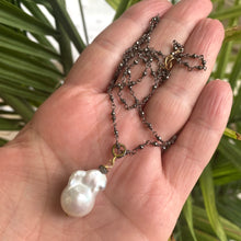 Charger l&#39;image dans la galerie, Handmade in Canada Pyrite Rosary Chain &amp; Baroque Pearl Pendant Necklace, GV, Diamond Pave, 20&quot;
