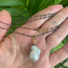 Charger l&#39;image dans la galerie, Handmade in Canada Pyrite Rosary Chain &amp; Baroque Pearl Pendant Necklace, GV, Diamond Pave, 20&quot;
