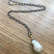 Charger l&#39;image dans la galerie, Handmade in Canada Pyrite Rosary Chain &amp; Baroque Pearl Pendant Necklace, GV, Diamond Pave, 20&quot;
