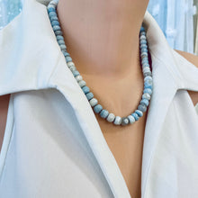 Cargar imagen en el visor de la galería, Shaded Blue-Grey Faceted Opal Candy Necklace, Silver Marine Clasp, 19&quot;
