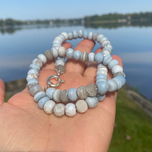 Shaded Blue-Grey Faceted Opal Candy Necklace, Silver Marine Clasp, 19"