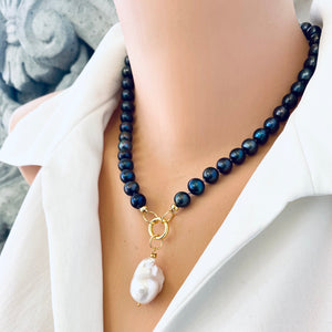 Black Pearl Necklace with Removable Pendant, GV, 17.5" – Handmade in Canada