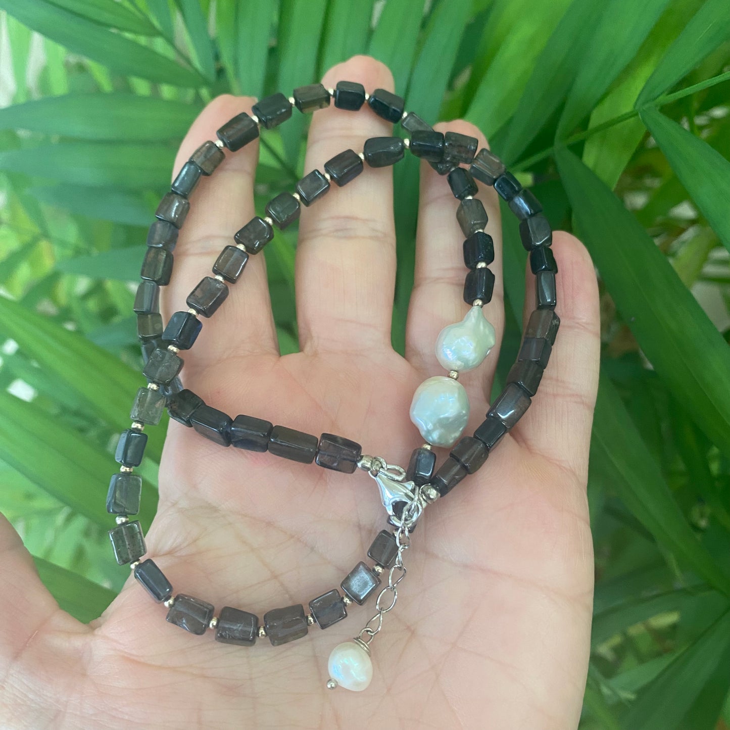 Navy Blue Iolite Beads & Baroque Pearls Necklace