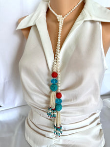 Pearl, Coral & Turquoise Romance Lariat