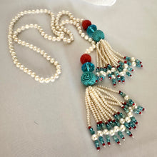 Cargar imagen en el visor de la galería, Pearl, Coral &amp; Turquoise Romance Lariat
