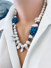Load image into Gallery viewer, Baroque Pearl Jellyfish Necklace, Rhinestone &amp; Turquoise, 21&quot;
