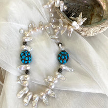 Load image into Gallery viewer, Baroque Pearl Jellyfish Necklace, Rhinestone &amp; Turquoise, 21&quot;
