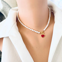 Carica l&#39;immagine nel visualizzatore di Gallery, Love White Pearl Necklace with Red Heart Charm, 16&quot;– Handmade in Canada
