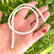 Carica l&#39;immagine nel visualizzatore di Gallery, Love White Pearl Necklace with Red Heart Charm, 16&quot;– Handmade in Canada
