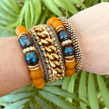 Charger l&#39;image dans la galerie, Black Pearl Bracelet, Tangerine African Tribal Recycled Glass, Sea Glass Beaded Chunky Bracelet
