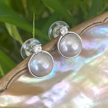 Load image into Gallery viewer, Silver Grey Mabe Edison Pearl Stud Earrings with Cz in Gold

