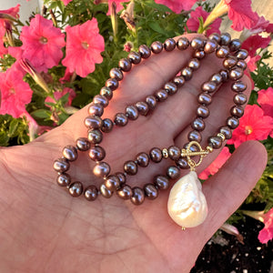 Bois de Rose Pearls Toggle Necklace & White Baroque Pearl Pendant