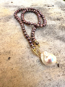 Bois de Rose Pearls Toggle Necklace & White Baroque Pearl Pendant