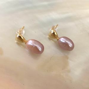 Boucles d'oreilles à tige en perles roses lavande, GV ou argent