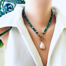 Load image into Gallery viewer, Green Onyx &amp; Baroque Pearl Toggle Necklace, Gold Bronze
