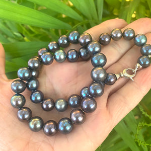 Peacock Black Pearl Necklace, 17" | Rhodium-Plated Silver Clasp – Handmade in Canada