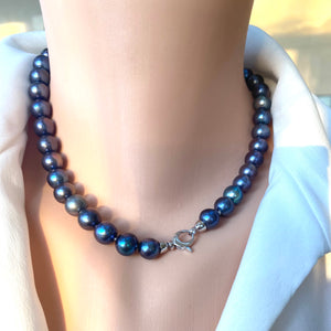Peacock Black Pearl Necklace, 17" | Rhodium-Plated Silver Clasp – Handmade in Canada