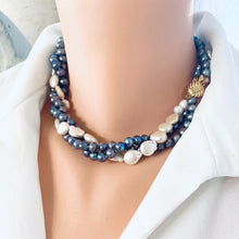 Load image into Gallery viewer, Multi Strand Twisted Black &amp; White Pearl Necklace
