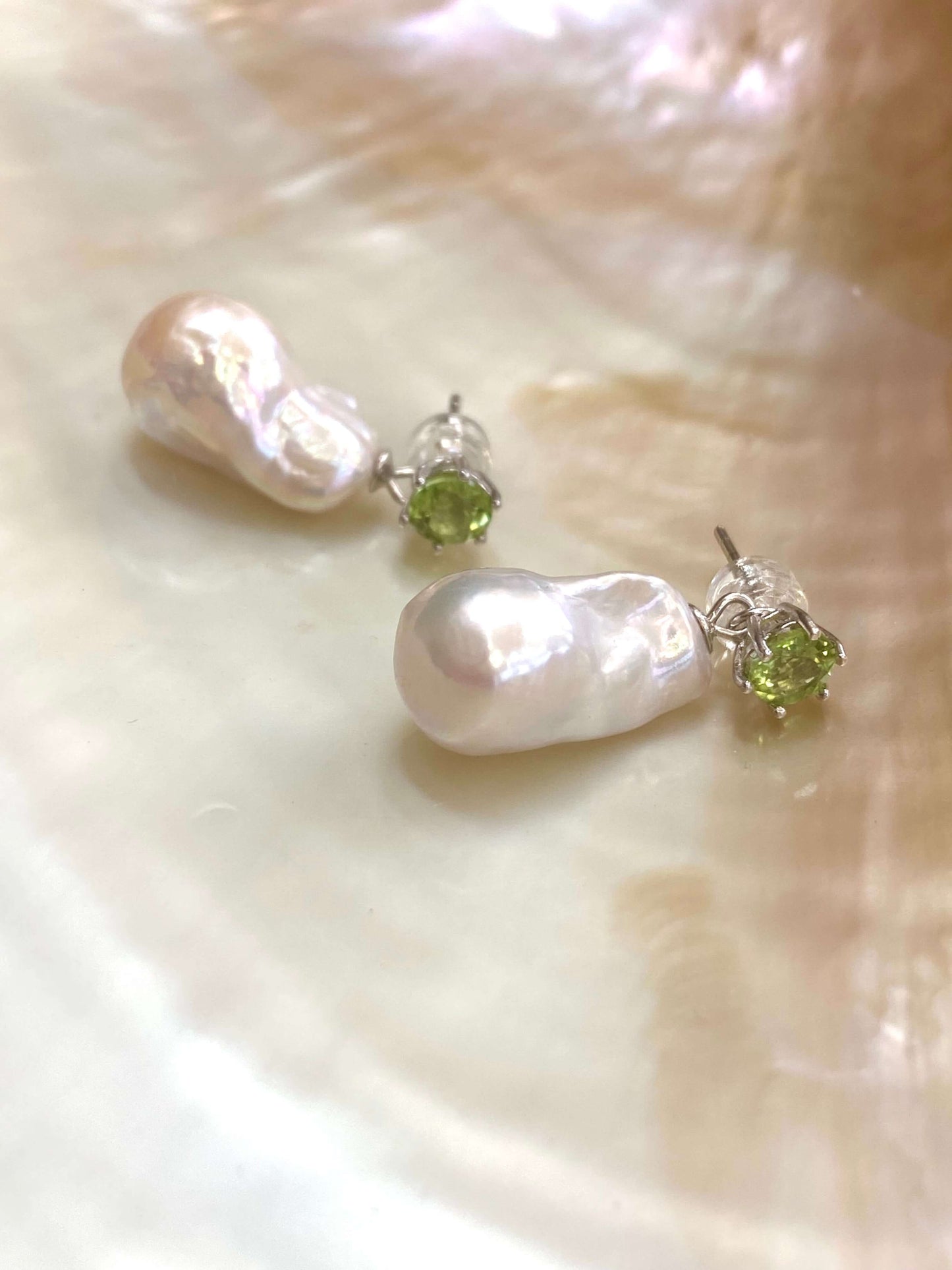 Baroque pearl drop earrings – peridot, amethyst, blue topaz showing removable pearl drops and gemstone studs