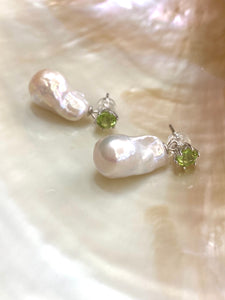 Peridot, Amethyst, or Blue Topaz Studs & Removable White Baroque Pearl Drop Earrings – Rhodium Plated Silver