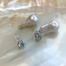 Lade das Bild in den Galerie-Viewer, Peridot, Amethyst, or Blue Topaz Studs &amp; Removable White Baroque Pearl Drop Earrings – Rhodium Plated Silver
