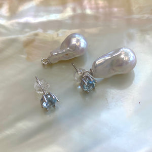 Peridot, Amethyst, or Blue Topaz Studs & Removable White Baroque Pearl Drop Earrings – Rhodium Plated Silver