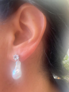Peridot, Amethyst, or Blue Topaz Studs & Removable White Baroque Pearl Drop Earrings – Rhodium Plated Silver