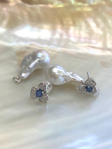 Emerald or Sapphire Studs with Removable Pearl Drops