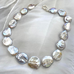Handmade Freshwater Large Coin Pearl Necklace 22-23mm – Silver or Gold Marine Clasp – 18"– Canadian Jewelry