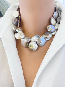 Handmade Freshwater Large Coin Pearl Necklace 22-23mm – Silver or Gold Marine Clasp – 18"– Canadian Jewelry