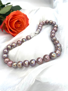 Metallic Edison Pearl Necklace 12–14mm | White Rhodium or Gold Vermeil Clasp | 18”