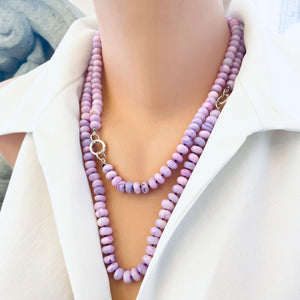 Bright Lavender Opal Candy Necklace | 19" & 23" | Optional Pendant: Blue Agate or White Pearl Cross | Handmade in Canada