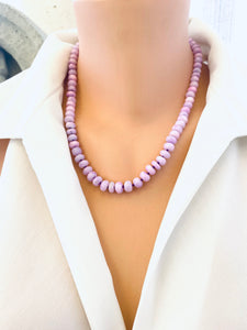Bright Lavender Opal Candy Necklace | 19" & 23" | Optional Pendant: Blue Agate or White Pearl Cross | Handmade in Canada