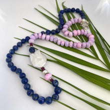 Charger l&#39;image dans la galerie, Lapis Lazuli &amp; Lavender Opal Necklace | 23&quot; | Ruby and Baroque Coin Pearl Accent | Hand Knotted | Sterling Silver Details | Made in Canada
