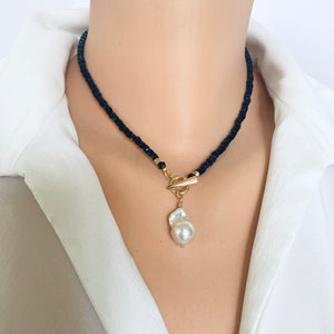 Black Tourmaline Choker Necklace & Pearl Charm