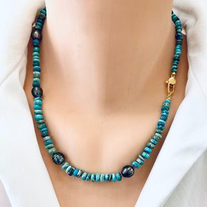 Elegant December Birthstone Necklace: Arizona Turquoise & Tahitian Pearl, 19.5 inches