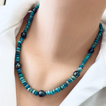 Charger l&#39;image dans la galerie, Gold Vermeil Clasp Necklace showcasing Arizona Turquoise &amp; Tahitian Pearl, 19.5 inches
