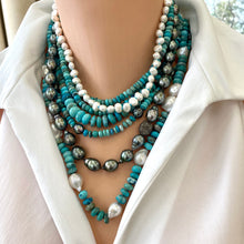 Load image into Gallery viewer, 19.5-inch Arizona Turquoise &amp; Tahitian Pearl Necklace featuring a Gold Vermeil Clasp
