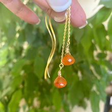 Load image into Gallery viewer, Carnelian Briolettes Threader Earrings, Gold Vermeil Plated Silver Chain Earrings
