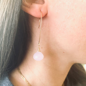 Rose Quartz Briolettes Earrings, Gold Filled Threader Earrings