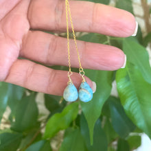 Load image into Gallery viewer, Larimar Briolettes Threader Earrings, Gold Vermeil Plated Silver Chain Earrings

