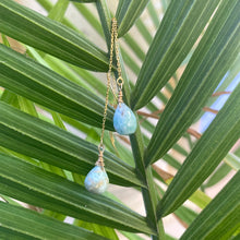 Charger l&#39;image dans la galerie, Larimar Briolettes Threader Earrings, Gold Vermeil Plated Silver Chain Earrings
