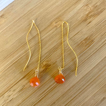 Load image into Gallery viewer, Carnelian Briolettes Threader Earrings, Gold Vermeil Plated Silver Chain Earrings
