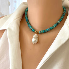 Carica l&#39;immagine nel visualizzatore di Gallery, Arizona Turquoise &amp; Baroque Pearl Short Necklace, 14k GF
