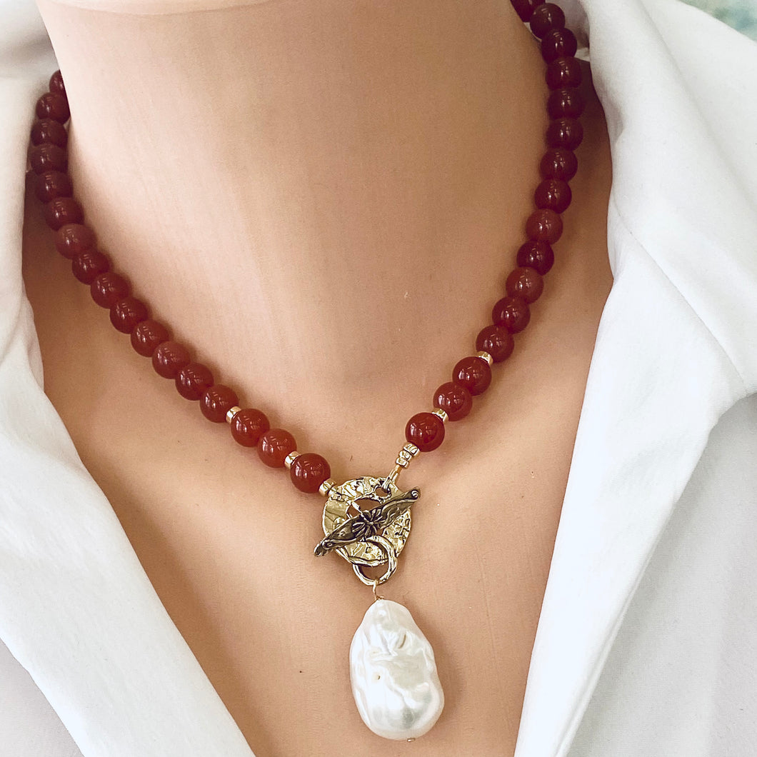 Carnelian Necklace & Baroque Pearl Pendant