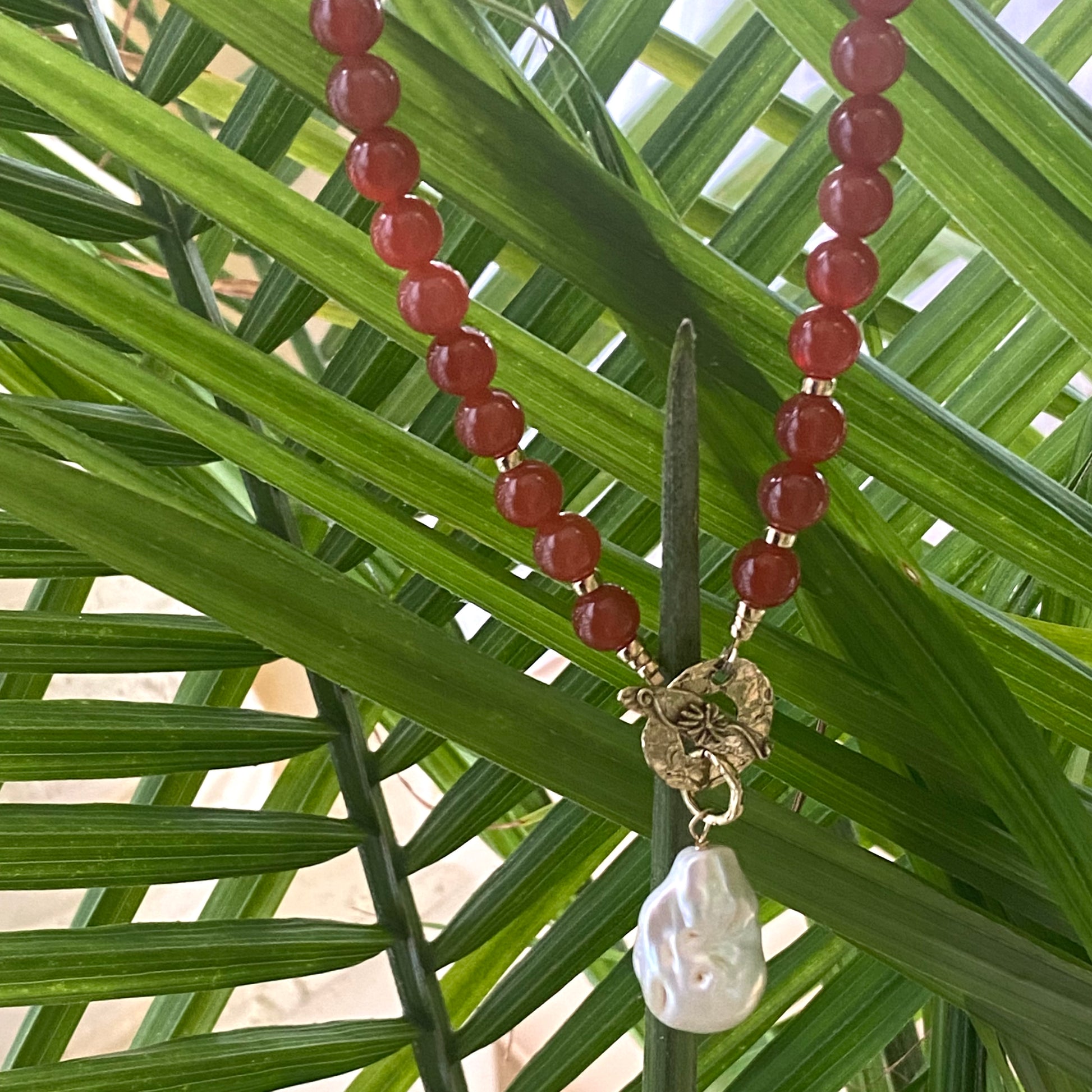 Artisan Carnelian Necklace & Baroque Pearl Pendant